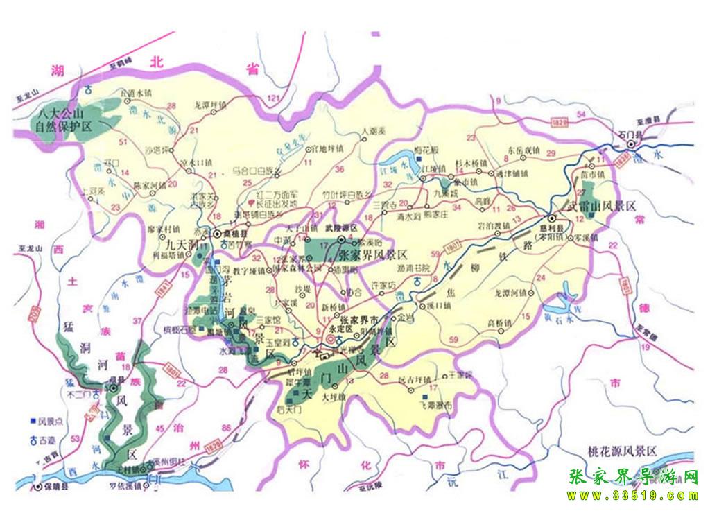 張家界周邊區(qū)交通圖